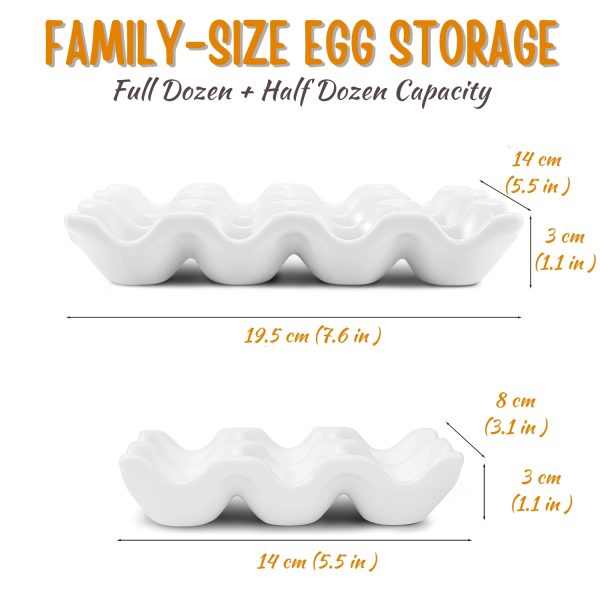 Flexzion 12 + 6 Cups Ceramic Egg Holder for Fridge - 18 Porcelain Egg Tray Container Keeper Storage Organizer Decorative Serving Stand Serveware for Refrigerator Countertop Display Kitchen (White) - Image 7