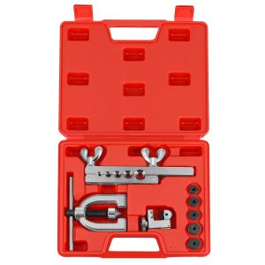 Flexzion Brake Line Flaring Tool Kit with Tubing Cutter - Single and Double Flare Tool Kit with 5 Adapters - 45 Degrees Brake Line Repair Kit for Copper, Aluminum, Brass, Magnesium, and Soft Steel
