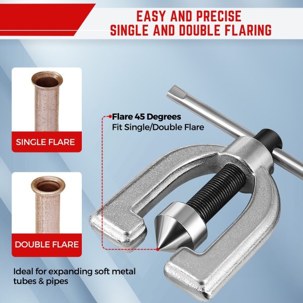 Flexzion Brake Line Flaring Tool Kit with Tubing Cutter - Single and Double Flare Tool Kit with 5 Adapters - 45 Degrees Brake Line Repair Kit for Copper, Aluminum, Brass, Magnesium, and Soft Steel - Image 4