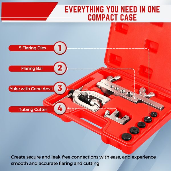 Flexzion Brake Line Flaring Tool Kit with Tubing Cutter - Single and Double Flare Tool Kit with 5 Adapters - 45 Degrees Brake Line Repair Kit for Copper, Aluminum, Brass, Magnesium, and Soft Steel - Image 7