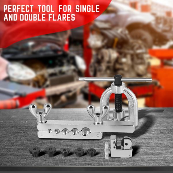 Flexzion Brake Line Flaring Tool Kit with Tubing Cutter - Single and Double Flare Tool Kit with 5 Adapters - 45 Degrees Brake Line Repair Kit for Copper, Aluminum, Brass, Magnesium, and Soft Steel - Image 11