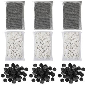 Flexzion Fish Tank Filter Media - Bio Balls for Aquarium Filter, Ceramic Rings & Activated Carbon Pellets in Mesh Bags - Biological, Chemical, & Mechanical Filtration Fresh & Saltwater Aquarium, 3 Set