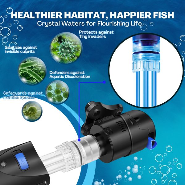 Flexzion Aquarium U-V Filter - 4-in-1 500L Fish Tank U-V Light, Submersible Canister Aquarium Filter Pump & U-V Light for Fresh and Saltwater Turtle Tank - Image 4