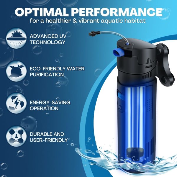 Flexzion Aquarium U-V Filter - 4-in-1 198 Gallon Fish Tank U-V Light, Submersible Canister Aquarium Filter Pump & U-V Light for Algae Control, Suitable for Fresh and Saltwater Turtle Tank - Image 2