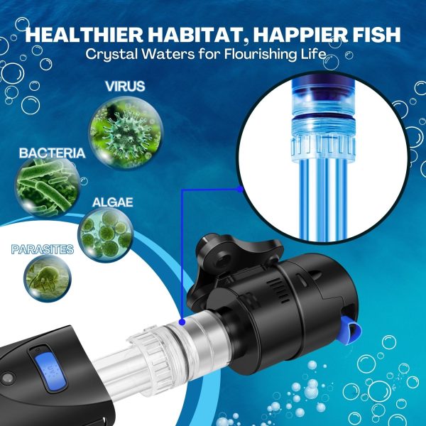 Flexzion Aquarium U-V Filter - 4-in-1 198 Gallon Fish Tank U-V Light, Submersible Canister Aquarium Filter Pump & U-V Light for Algae Control, Suitable for Fresh and Saltwater Turtle Tank - Image 4