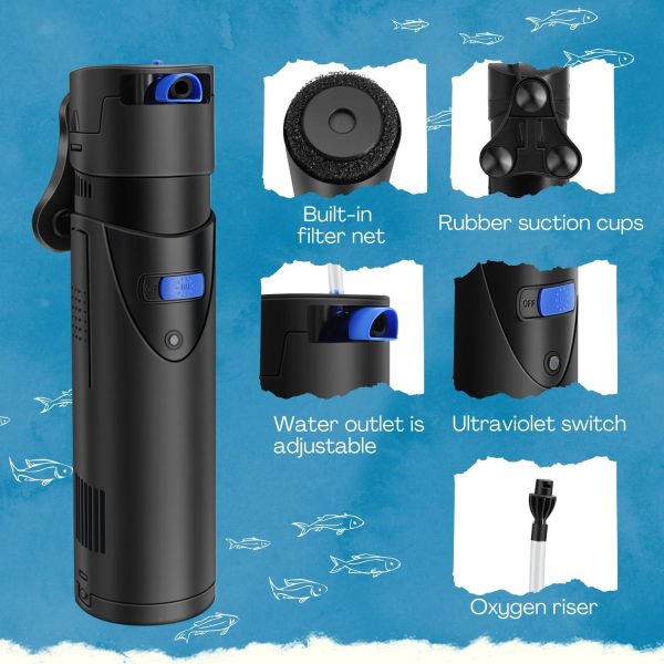 Flexzion Aquarium U-V Filter - 4-in-1 198 Gallon Fish Tank U-V Light, Submersible Canister Aquarium Filter Pump & U-V Light for Algae Control, Suitable for Fresh and Saltwater Turtle Tank - Image 7