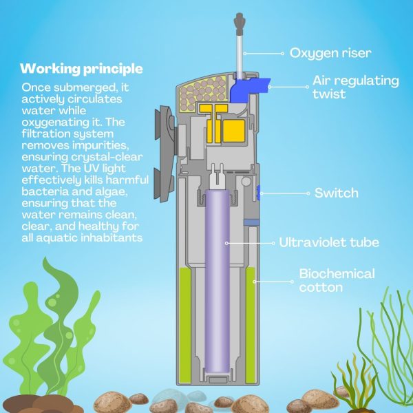 Flexzion Aquarium U-V Filter - 4-in-1 198 Gallon Fish Tank U-V Light, Submersible Canister Aquarium Filter Pump & U-V Light for Algae Control, Suitable for Fresh and Saltwater Turtle Tank - Image 9