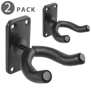 Flexzion Guitar Wall Hooks (2 Pack) - Secure Guitar Holder Bracket, Wall-Mount Guitar Hangers with Padded Yoke Fork, Display Wall Rack for Guitars, Bass, Mandolin, Banjo and More