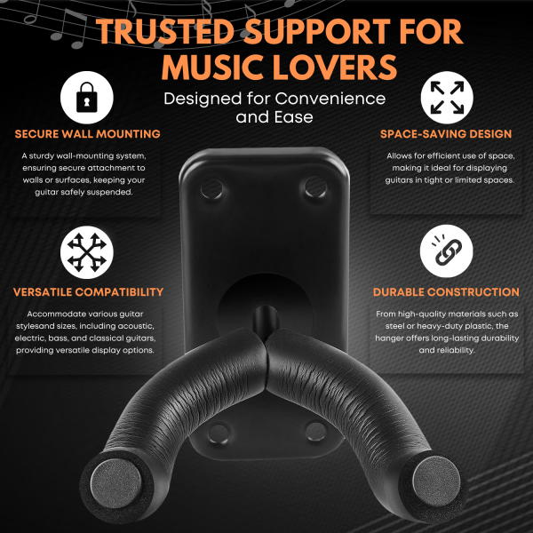 Flexzion Guitar Wall Hooks (2 Pack) - Secure Guitar Holder Bracket, Wall-Mount Guitar Hangers with Padded Yoke Fork, Display Wall Rack for Guitars, Bass, Mandolin, Banjo and More - Image 5