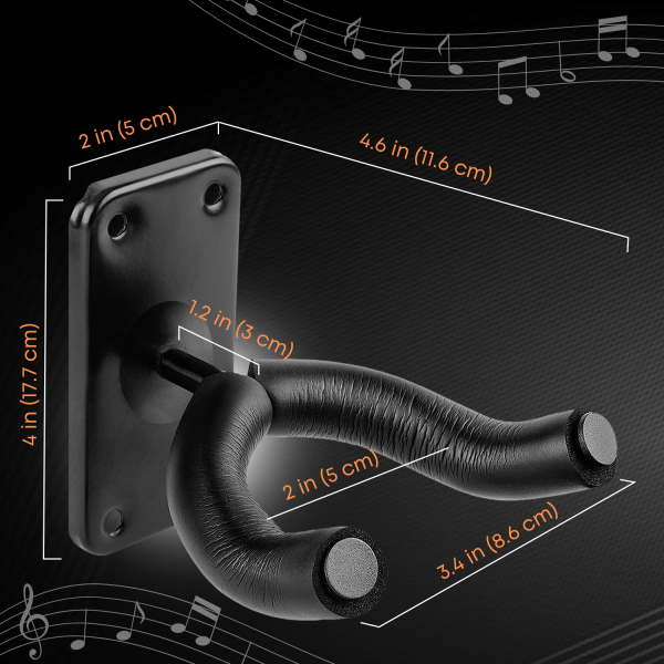 Flexzion Guitar Wall Hooks (2 Pack) - Secure Guitar Holder Bracket, Wall-Mount Guitar Hangers with Padded Yoke Fork, Display Wall Rack for Guitars, Bass, Mandolin, Banjo and More - Image 6