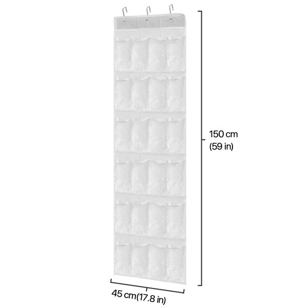 Flexzion Hanging Shoe Organizer, Over the Door Closet Shoes Storage Hanger, Footwear Holder, 24 Clear Plastic Pockets w/ 3 Steel Hooks for Cloth Cleaning Supplies House Stationery Accessories, White - Image 3