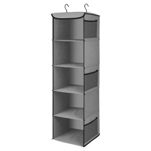 Flexzion Hanging Shoe Shelves, 5 Shelf Cloth Closet, Clothing Storage Organizers w/ 6 Side Mesh Pockets, Portable Suspended Hanger Holder, Wall/Over the Door Design for Wardrobe Bed Bathroom, Brown