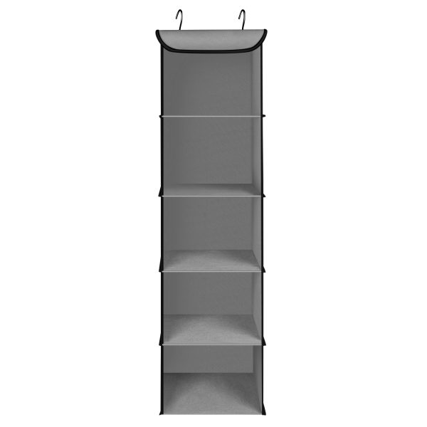 Flexzion Hanging Shoe Shelves, 5 Shelf Cloth Closet, Clothing Storage Organizers w/ 6 Side Mesh Pockets, Portable Suspended Hanger Holder, Wall/Over the Door Design for Wardrobe Bed Bathroom, Brown - Image 4