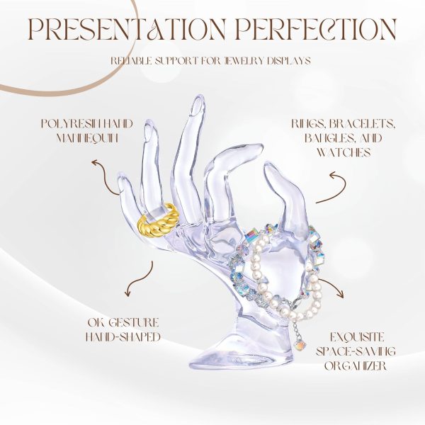 Flexzion Hand Jewelry Holder Female Mannequin Hands Holder for Bracelet, Watch, Hand Ring Holder for Jewelry, Mannequin Arm Form Model, Hand Stand Display, Polyresin Hand Mannequin, Transparent - Image 5