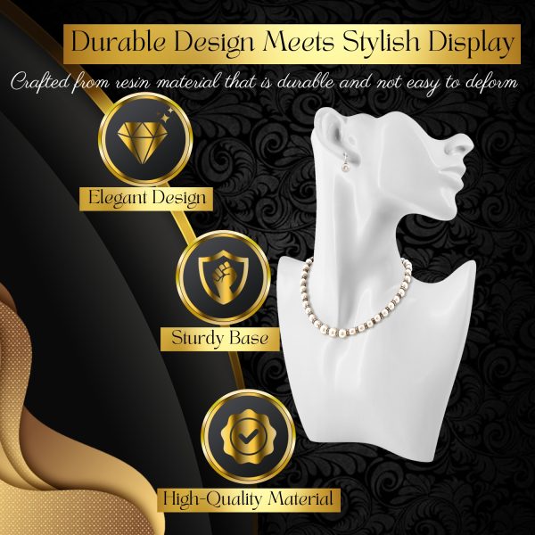 Flexzion Jewelry Bust Display Stand - White Resin Mannequin Earring Stand for Selling & Displaying - Necklace Bust Display Holder for Show, Boutique, Small Business & Retail - Image 5