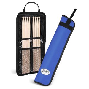 Flexzion Drum Stick Bag Percussion Music Drum Accessories Case with Hook, Card Holder, Adjustable Shoulder Strap Carrying Handle 4 Pairs Kid Drum Sticks Holder Water-Resistant Bag Fabric, Cobalt Blue