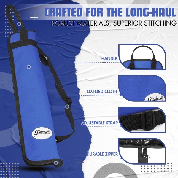 Flexzion Drum Stick Bag Percussion Music Drum Accessories Case with Hook, Card Holder, Adjustable Shoulder Strap Carrying Handle 4 Pairs Kid Drum Sticks Holder Water-Resistant Bag Fabric, Cobalt Blue - Image 4
