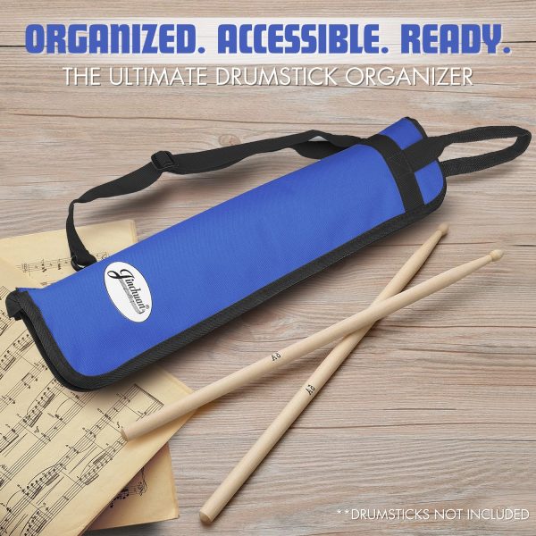 Flexzion Drum Stick Bag Percussion Music Drum Accessories Case with Hook, Card Holder, Adjustable Shoulder Strap Carrying Handle 4 Pairs Kid Drum Sticks Holder Water-Resistant Bag Fabric, Cobalt Blue - Image 10
