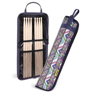 Flexzion Drum Stick Bag Percussion Music Drum Accessories Case with Hook, Card Holder, Adjustable Shoulder Strap Carrying Handle 4 Pairs Kid Drum Sticks Holder Water-Resistant Bag Fabric, Fairy Tribal