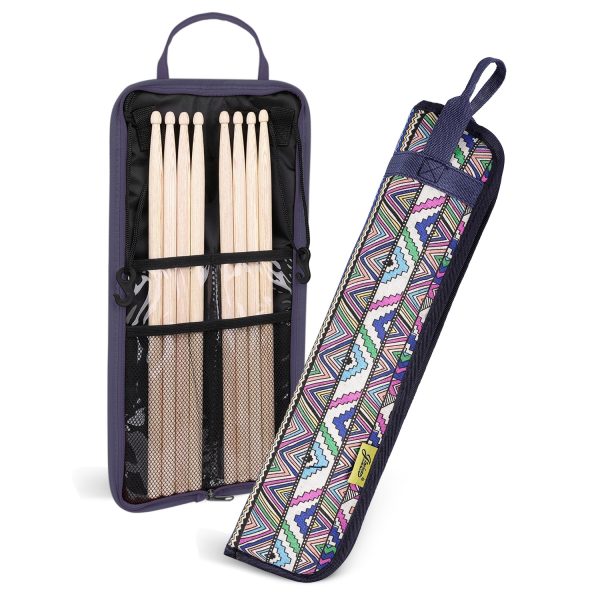 Flexzion Drum Stick Bag Percussion Music Drum Accessories Case with Hook, Card Holder, Adjustable Shoulder Strap Carrying Handle 4 Pairs Kid Drum Sticks Holder Water-Resistant Bag Fabric, Fairy Tribal