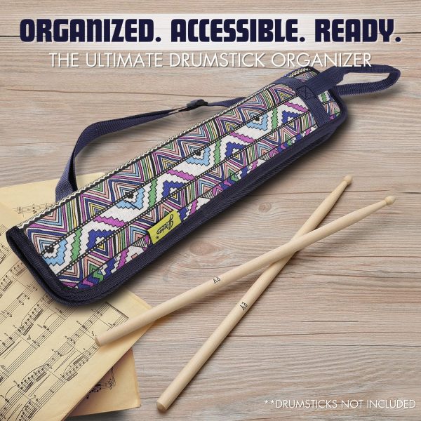 Flexzion Drum Stick Bag Percussion Music Drum Accessories Case with Hook, Card Holder, Adjustable Shoulder Strap Carrying Handle 4 Pairs Kid Drum Sticks Holder Water-Resistant Bag Fabric, Fairy Tribal - Image 10