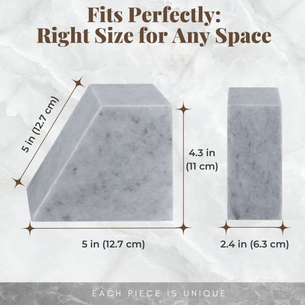 Flexzion Marble Bookends White Elegant Book Holder, 2-Piece Non-Skid Heavy Book Ends, Modern Decorative Book Stopper, Triangular with Gold Accent for Bookshelf, Desk, & Home Decor - Image 4
