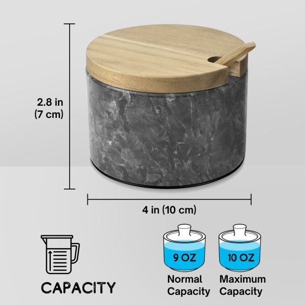 Flexzion Marble Salt Cellar with Lid & Spoon - Salt and Pepper Bowls Dish Container with Anti-Slip Pad - Marble Pepper Jar Storage Box Holder for Paprika, Herbs, Jewelry (Set of 2, Black & White) - Image 3