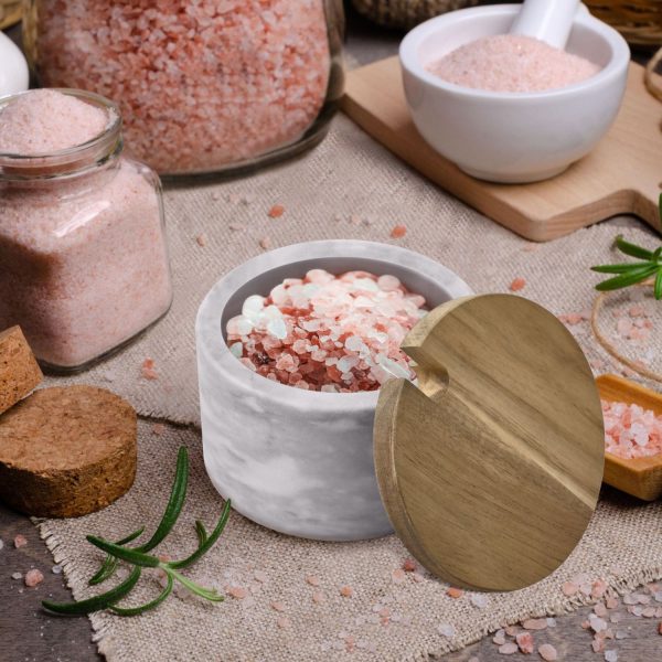 Flexzion Marble Salt Cellar with Lid & Spoon - Salt and Pepper Bowls Dish Container with Anti-Slip Pad - Marble Pepper Jar Storage Box Holder for Paprika, Herbs, Jewelry (Set of 2, Black & White) - Image 7