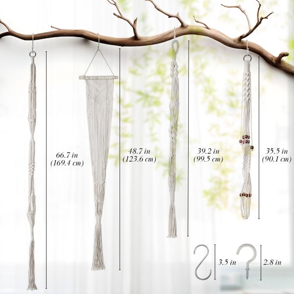 Flexzion Hanging Macrame Plant Holder - 4-Set  Pot Hangers for Plants , Boho Hanging Planters for Indoor Use, Handwoven Cotton Rope Plant Hanger Set with C & S Hooks (Plant & Pot Not Included) - Image 7