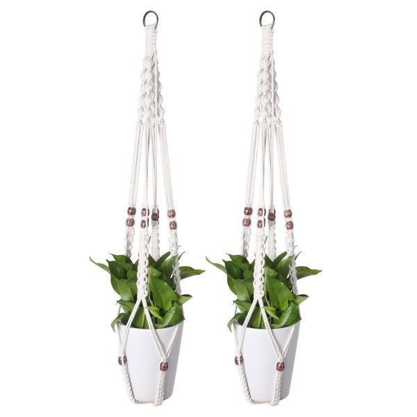Flexzion 2 Pack White Macrame Plant Holder - 35 Inch Pot Hangers for Plants with C & S Hooks, Indoor Hanging Plant Holder with Woven Cotton Rope for Home Decor (Plant Pot Not Included)