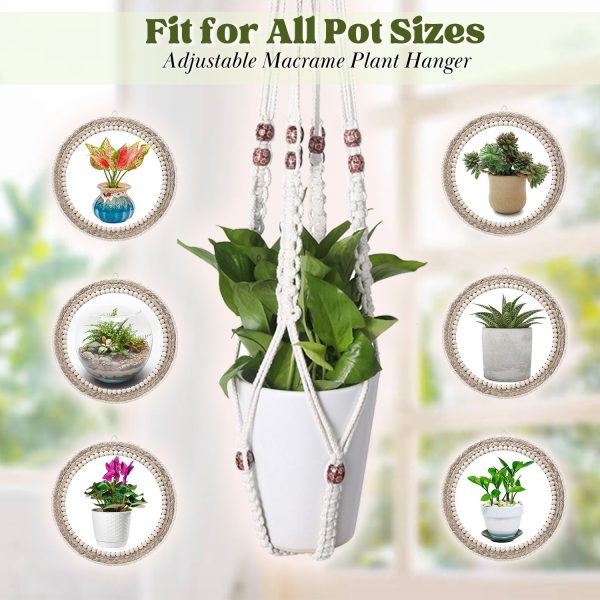 Flexzion 2 Pack White Macrame Plant Holder - 35 Inch Pot Hangers for Plants with C & S Hooks, Indoor Hanging Plant Holder with Woven Cotton Rope for Home Decor (Plant Pot Not Included) - Image 5