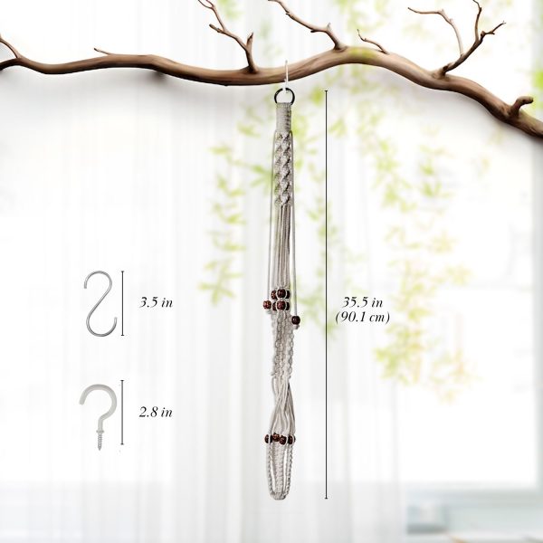 Flexzion 2 Pack White Macrame Plant Holder - 35 Inch Pot Hangers for Plants with C & S Hooks, Indoor Hanging Plant Holder with Woven Cotton Rope for Home Decor (Plant Pot Not Included) - Image 6
