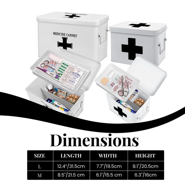 Flexzion First Aid Medicine Box Supplies Kit Organizer - Empty 8" White Metal Tin Medic Storage Bin Hard Case with Removable Tray Gold Cross, Vintage Antique Boxes for Home Family Emergency Tool Set - Image 6