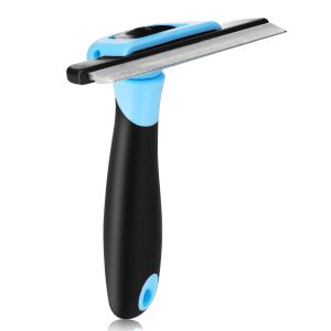 Flexzion Deshedding Brush for Cats & Dogs - Pet Grooming Trimming Comb Tool, Stainless Steel Safety Blade Deshedding Dog Brush Short Hair for Small, Medium, & Large Breeds, Blue