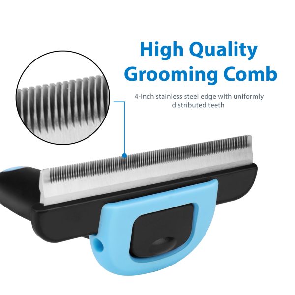 Flexzion Deshedding Brush for Cats & Dogs - Pet Grooming Trimming Comb Tool, Stainless Steel Safety Blade Deshedding Dog Brush Short Hair for Small, Medium, & Large Breeds, Blue - Image 2