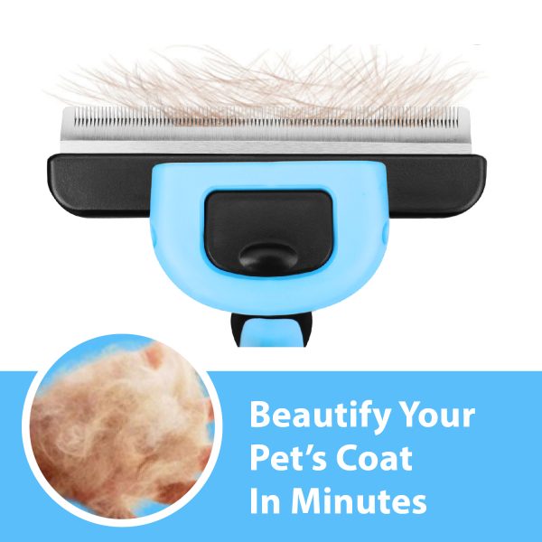 Flexzion Deshedding Brush for Cats & Dogs - Pet Grooming Trimming Comb Tool, Stainless Steel Safety Blade Deshedding Dog Brush Short Hair for Small, Medium, & Large Breeds, Blue - Image 3