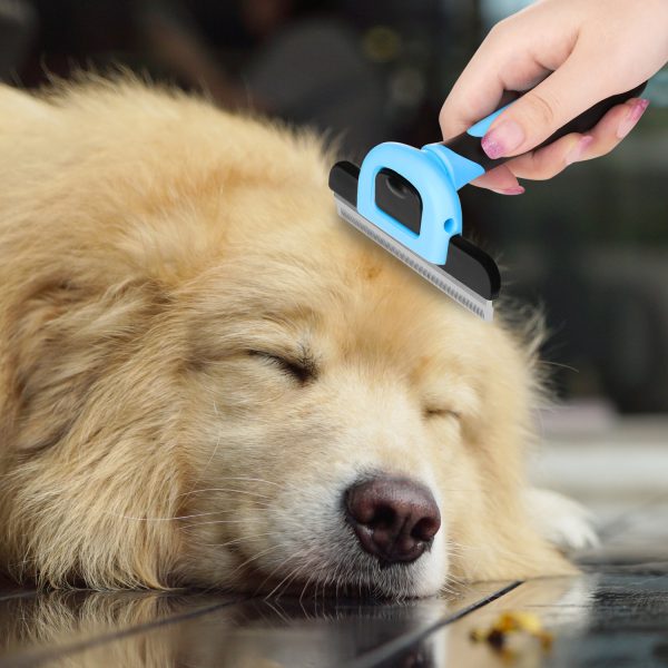 Flexzion Deshedding Brush for Cats & Dogs - Pet Grooming Trimming Comb Tool, Stainless Steel Safety Blade Deshedding Dog Brush Short Hair for Small, Medium, & Large Breeds, Blue - Image 6