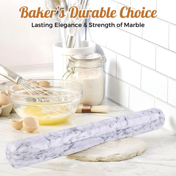 Flexzion French Rolling Pin, 12 Inch White Marble Rolling Pins for Baking with Wooden Base Holder Stand - Non-Stick Baking Roller for Baking Fondant, Crust, Pastry, Cookies, Pizza, Pasta - Image 2