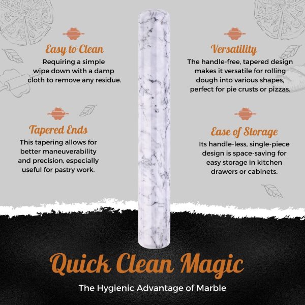 Flexzion French Rolling Pin, 12 Inch White Marble Rolling Pins for Baking with Wooden Base Holder Stand - Non-Stick Baking Roller for Baking Fondant, Crust, Pastry, Cookies, Pizza, Pasta - Image 5