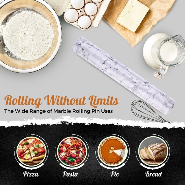 Flexzion French Rolling Pin, 12 Inch White Marble Rolling Pins for Baking with Wooden Base Holder Stand - Non-Stick Baking Roller for Baking Fondant, Crust, Pastry, Cookies, Pizza, Pasta - Image 6