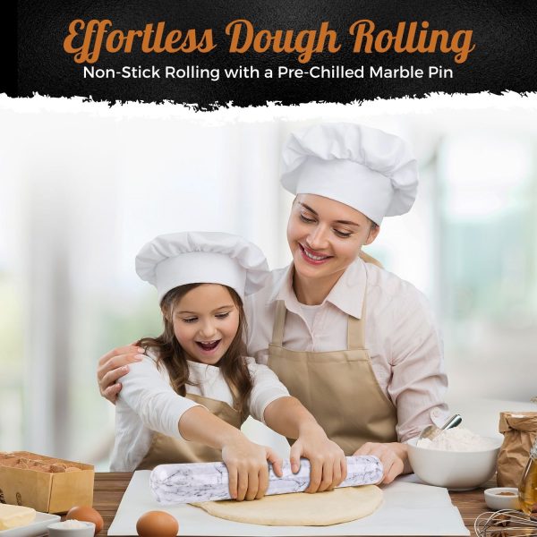 Flexzion French Rolling Pin, 12 Inch White Marble Rolling Pins for Baking with Wooden Base Holder Stand - Non-Stick Baking Roller for Baking Fondant, Crust, Pastry, Cookies, Pizza, Pasta - Image 7