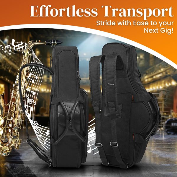 Flexzion Alto Saxophone Case – Black, Oxford Cloth, 20mm Padded Alto Sax Case with Double Zipper - Dual Carry Design - Padded Double Shoulder Straps - Lightweight Saxophone Gig Bag for Student Commute - Image 2