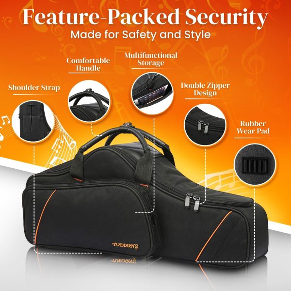 Flexzion Alto Saxophone Case – Black, Oxford Cloth, 20mm Padded Alto Sax Case with Double Zipper - Dual Carry Design - Padded Double Shoulder Straps - Lightweight Saxophone Gig Bag for Student Commute - Image 3