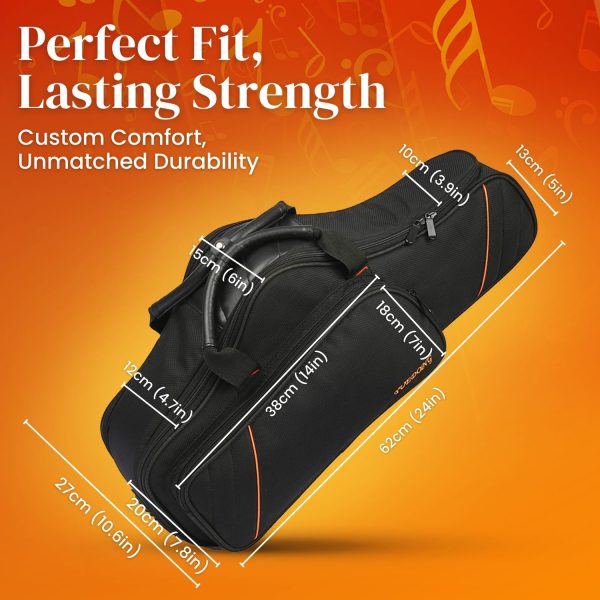 Flexzion Alto Saxophone Case – Black, Oxford Cloth, 20mm Padded Alto Sax Case with Double Zipper - Dual Carry Design - Padded Double Shoulder Straps - Lightweight Saxophone Gig Bag for Student Commute - Image 5