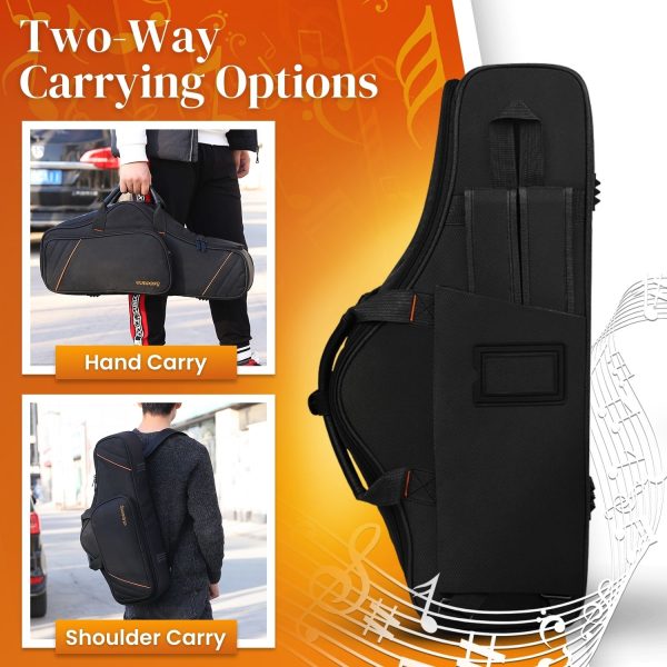 Flexzion Alto Saxophone Case – Black, Oxford Cloth, 20mm Padded Alto Sax Case with Double Zipper - Dual Carry Design - Padded Double Shoulder Straps - Lightweight Saxophone Gig Bag for Student Commute - Image 7