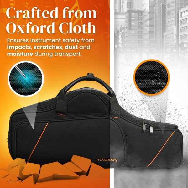 Flexzion Alto Saxophone Case – Black, Oxford Cloth, 20mm Padded Alto Sax Case with Double Zipper - Dual Carry Design - Padded Double Shoulder Straps - Lightweight Saxophone Gig Bag for Student Commute - Image 8