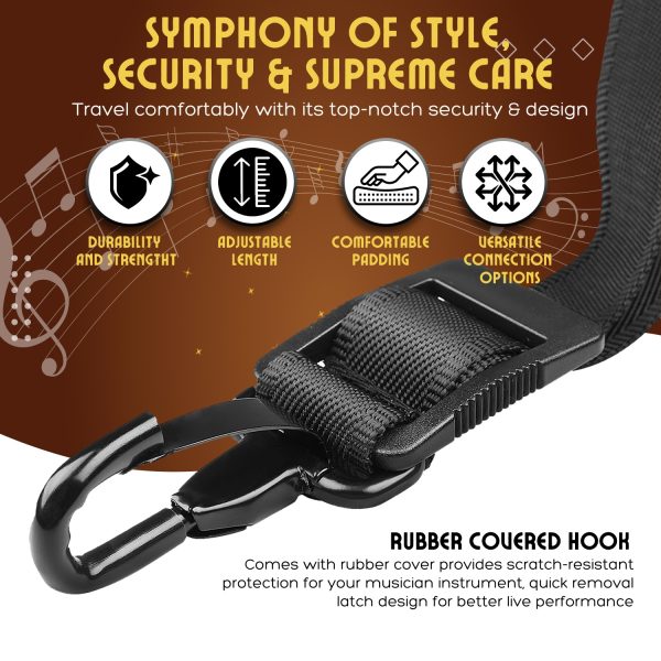Flexzion Saxophone Neck Shoulder Strap Padded, Sax Holder w/ Adjustable Harness Belt & Metal Hook, Musical Instrument Accessory, for Tenor Alto Soprano Sax/Clarinets Baritone Reeds & Horn, Grey - Image 3