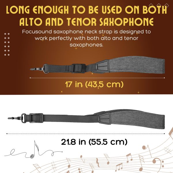 Flexzion Saxophone Neck Shoulder Strap Padded, Sax Holder w/ Adjustable Harness Belt & Metal Hook, Musical Instrument Accessory, for Tenor Alto Soprano Sax/Clarinets Baritone Reeds & Horn, Grey - Image 6