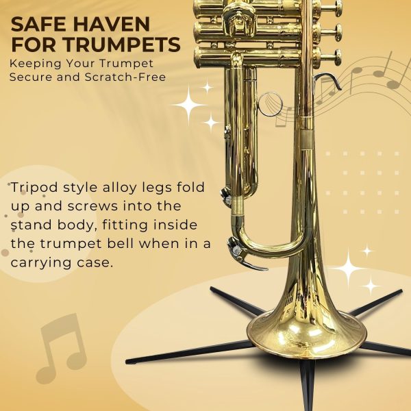 Flexzion Trumpet Stand Holder Portable - 5 Metal Leg Foldable Compact Tripod Display Stand with Anti-Scratch Felt Pads, Stable Support Musical Accessories for 4.5" Standard Bell Size, Brass Band - Image 2