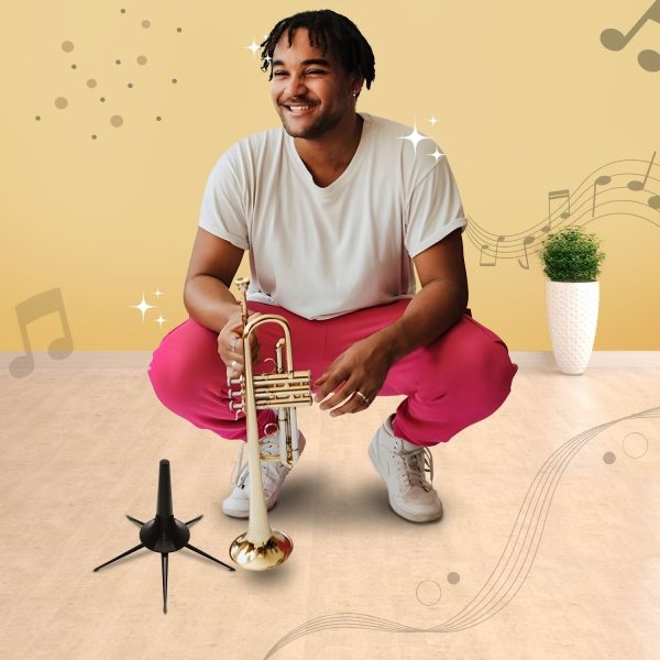 Flexzion Trumpet Stand Holder Portable - 5 Metal Leg Foldable Compact Tripod Display Stand with Anti-Scratch Felt Pads, Stable Support Musical Accessories for 4.5" Standard Bell Size, Brass Band - Image 3